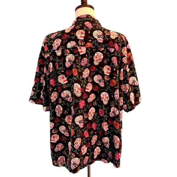 VTG David Carey Originals BLK Day of the Dead CALAVERA Skull & Roses Graphics 3X - Picture 2 of 7